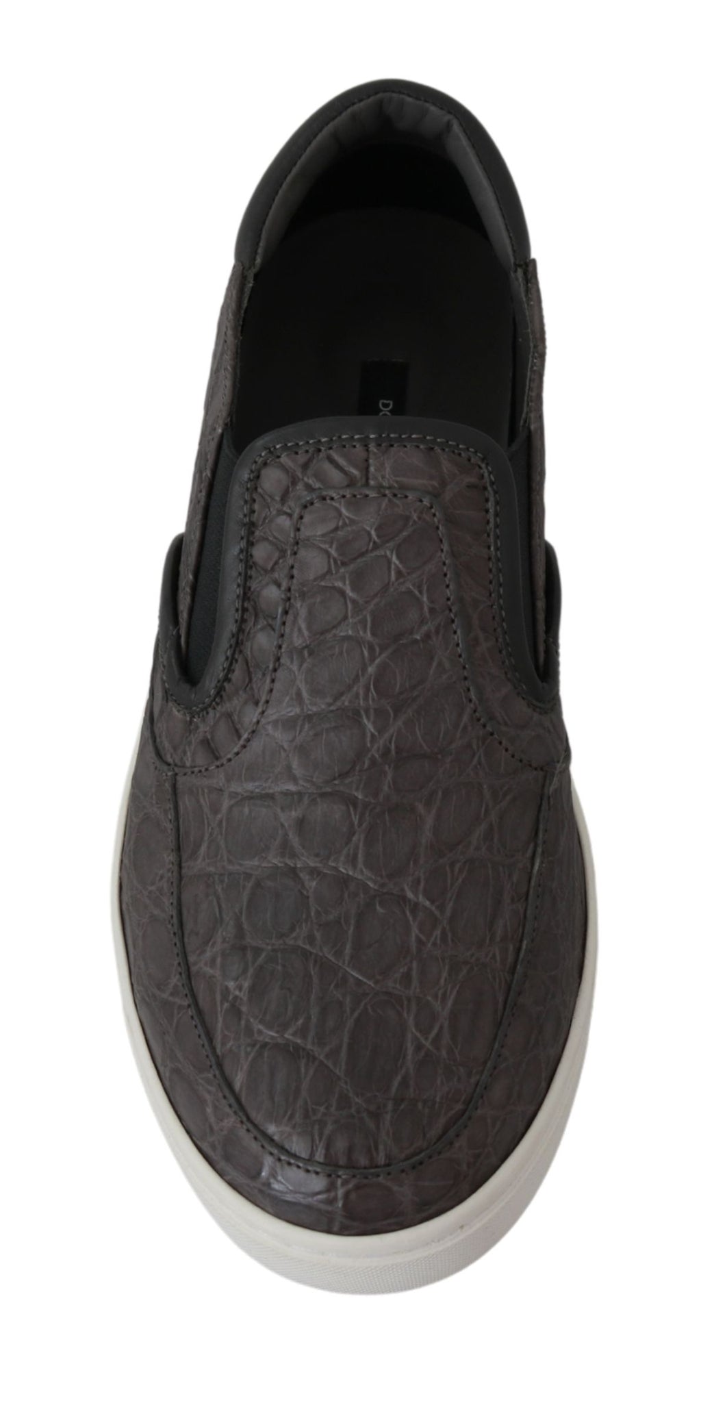 Graue flache Herren-Loafer aus Kaimanleder