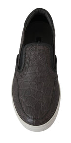 Graue flache Herren-Loafer aus Kaimanleder