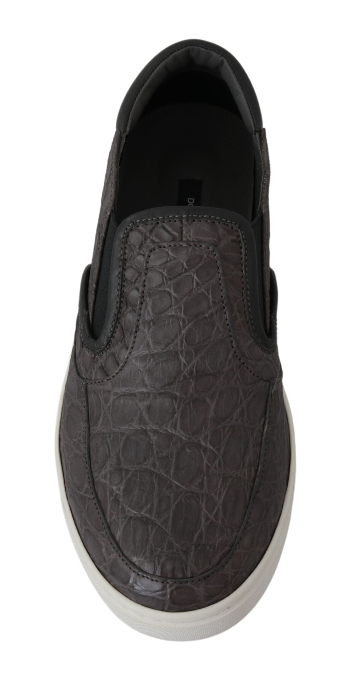 Graue flache Herren-Loafer aus Kaimanleder