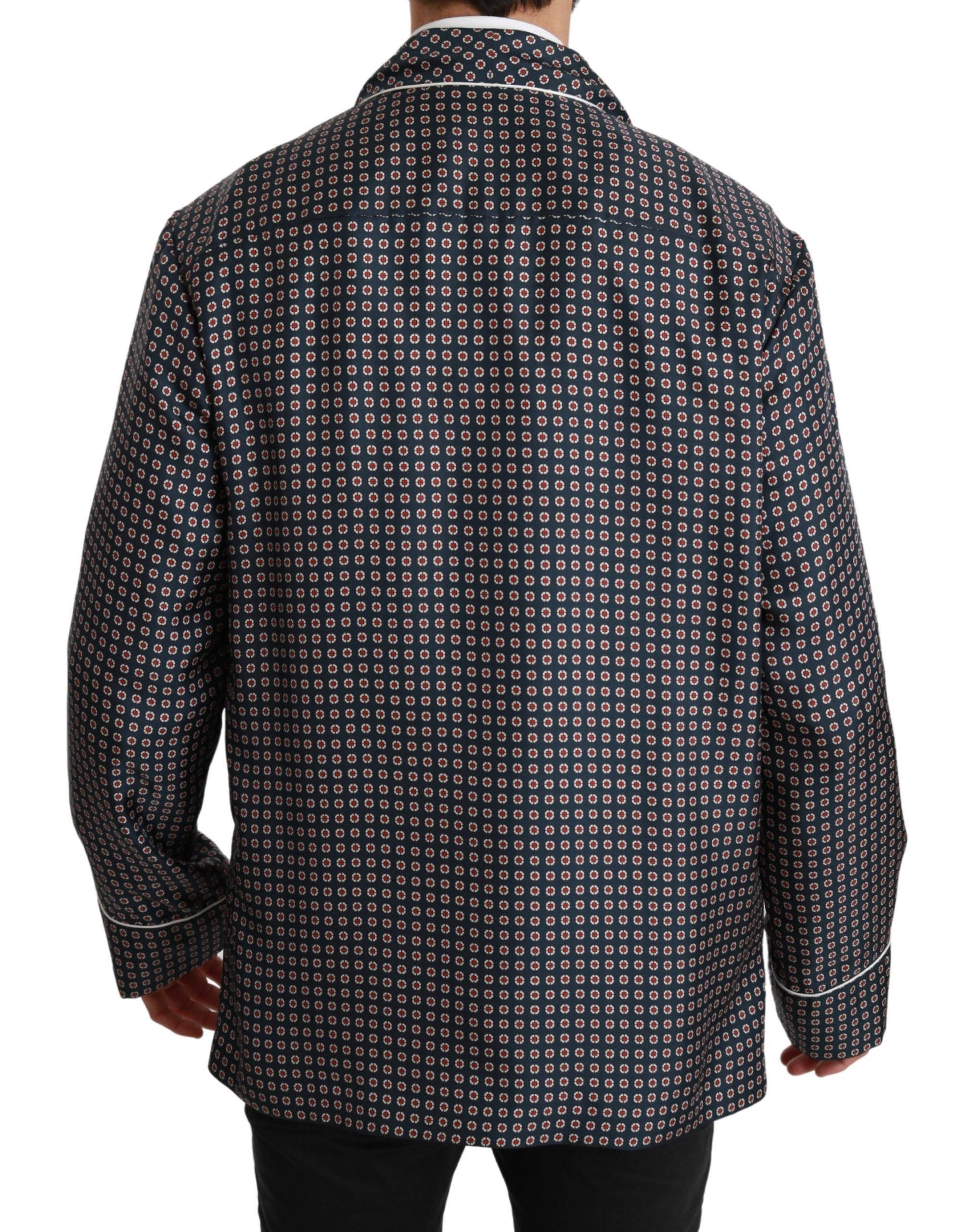 Marineblauer gemusterter zweireihiger Mantel