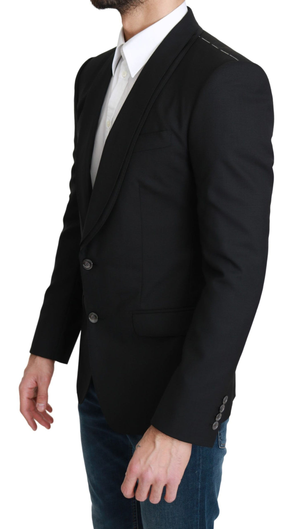Schwarzer einreihiger eleganter Blazer aus Wolle