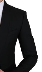 Schwarzer einreihiger eleganter Blazer aus Wolle