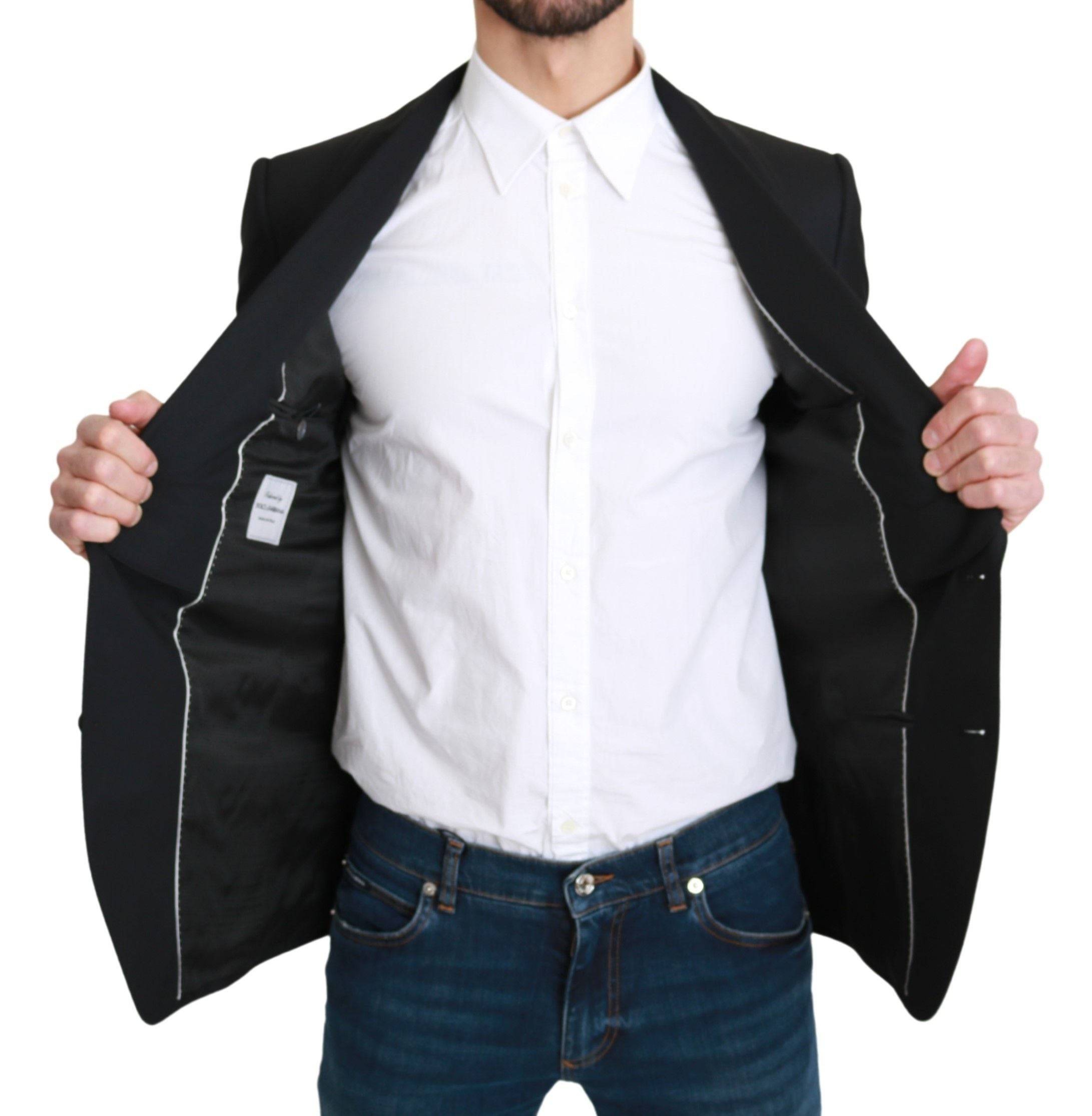 Schwarzer einreihiger eleganter Blazer aus Wolle