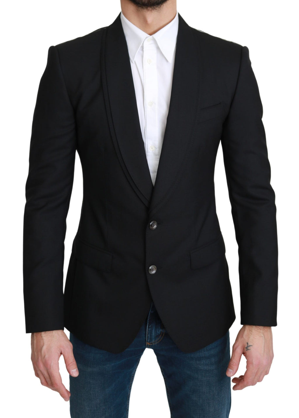 Schwarzer einreihiger eleganter Blazer aus Wolle