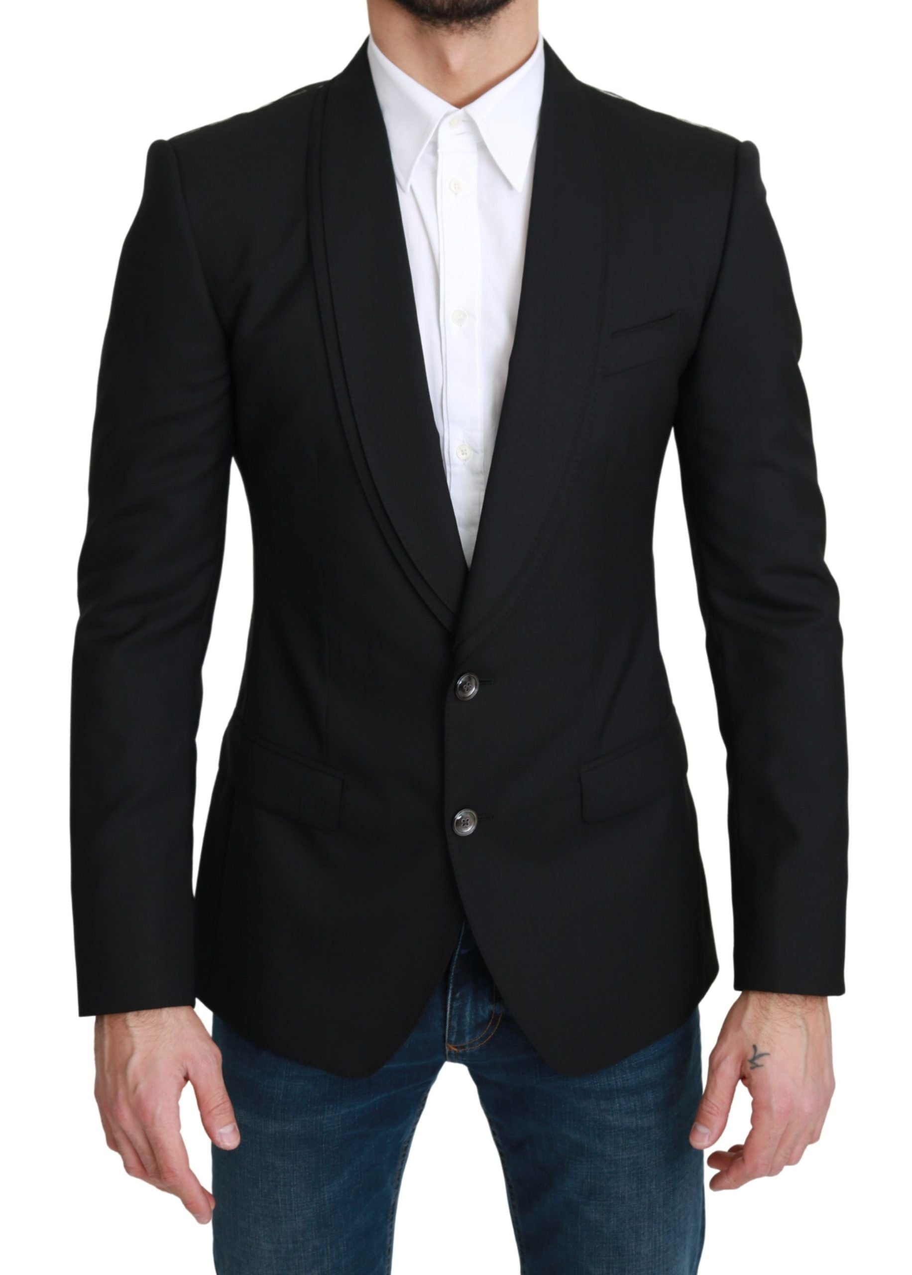 Schwarzer einreihiger eleganter Blazer aus Wolle