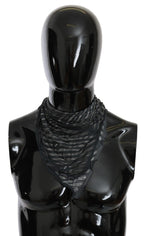 Black Gray Viscose Foulard Branded Scarf