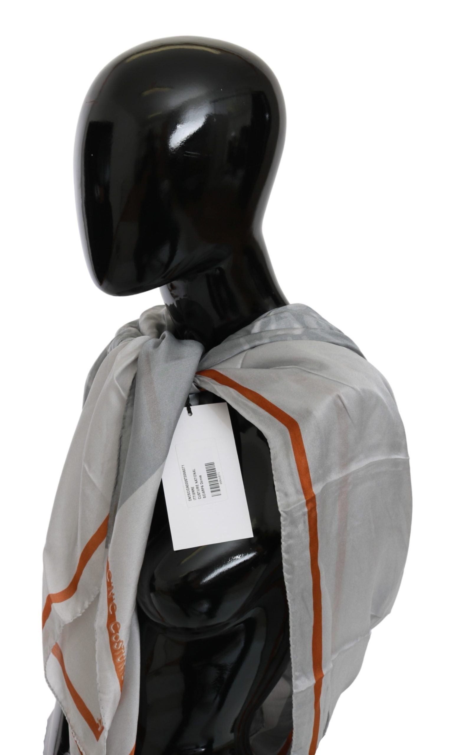 Grau Orange Seiden Foulard Wickelschal mit Blumenmuster