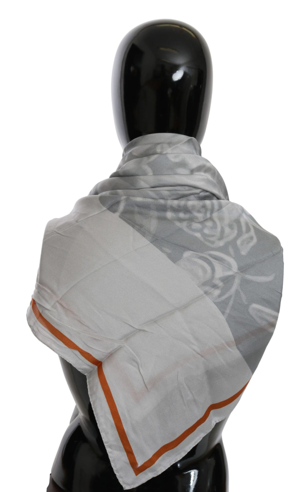 Grau Orange Seiden Foulard Wickelschal mit Blumenmuster