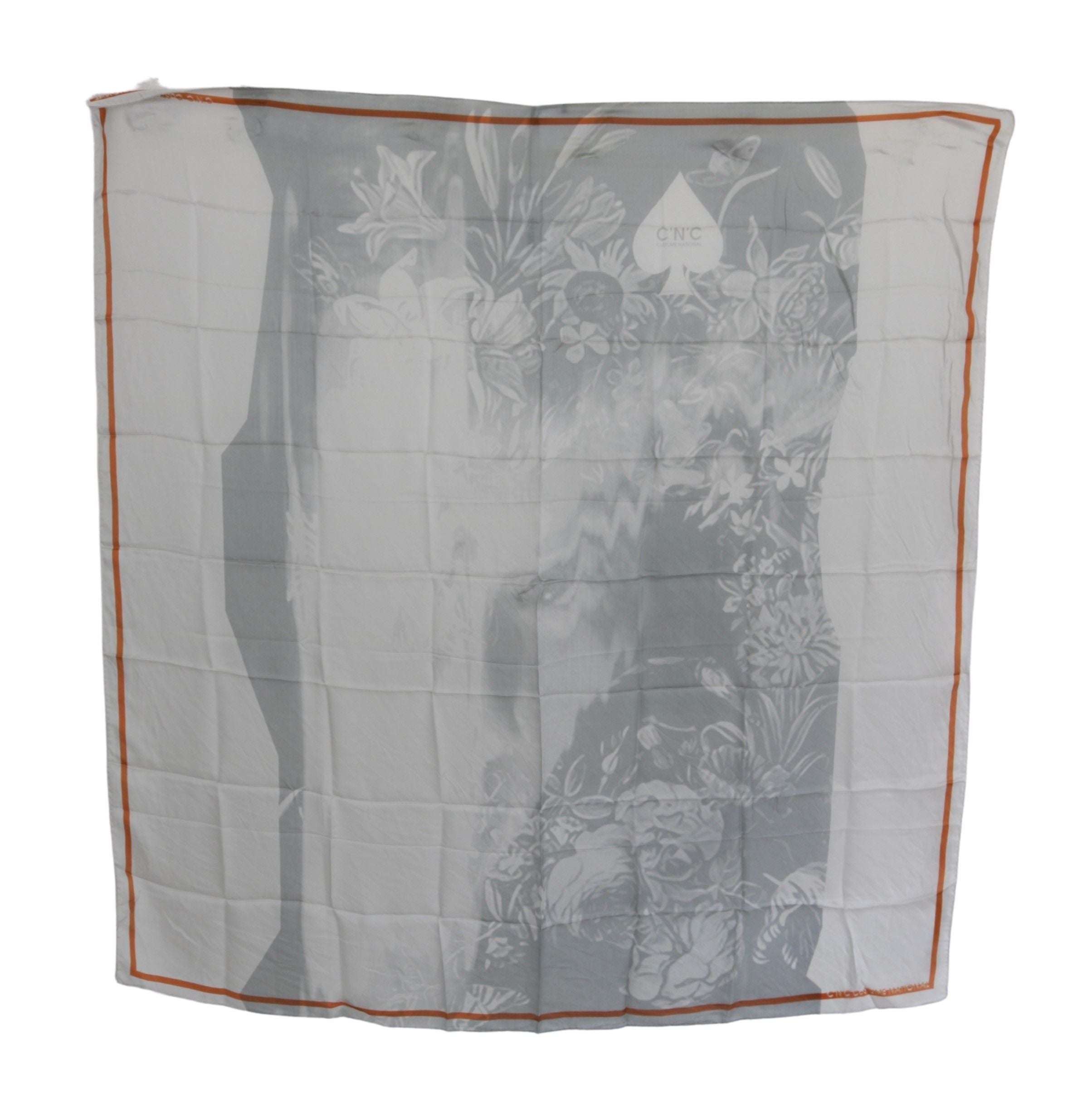Grau Orange Seiden Foulard Wickelschal mit Blumenmuster