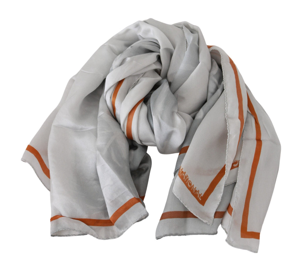 Grau Orange Seiden Foulard Wickelschal mit Blumenmuster