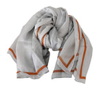 Grau Orange Seiden Foulard Wickelschal mit Blumenmuster
