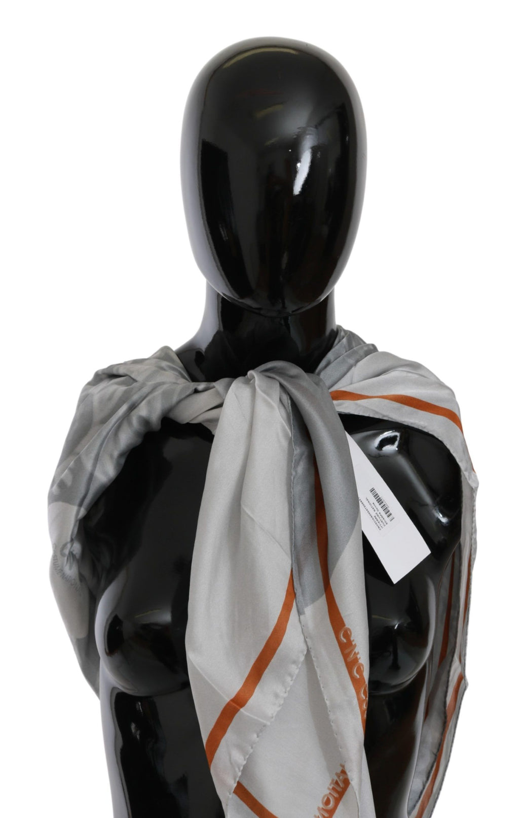 Grau Orange Seiden Foulard Wickelschal mit Blumenmuster