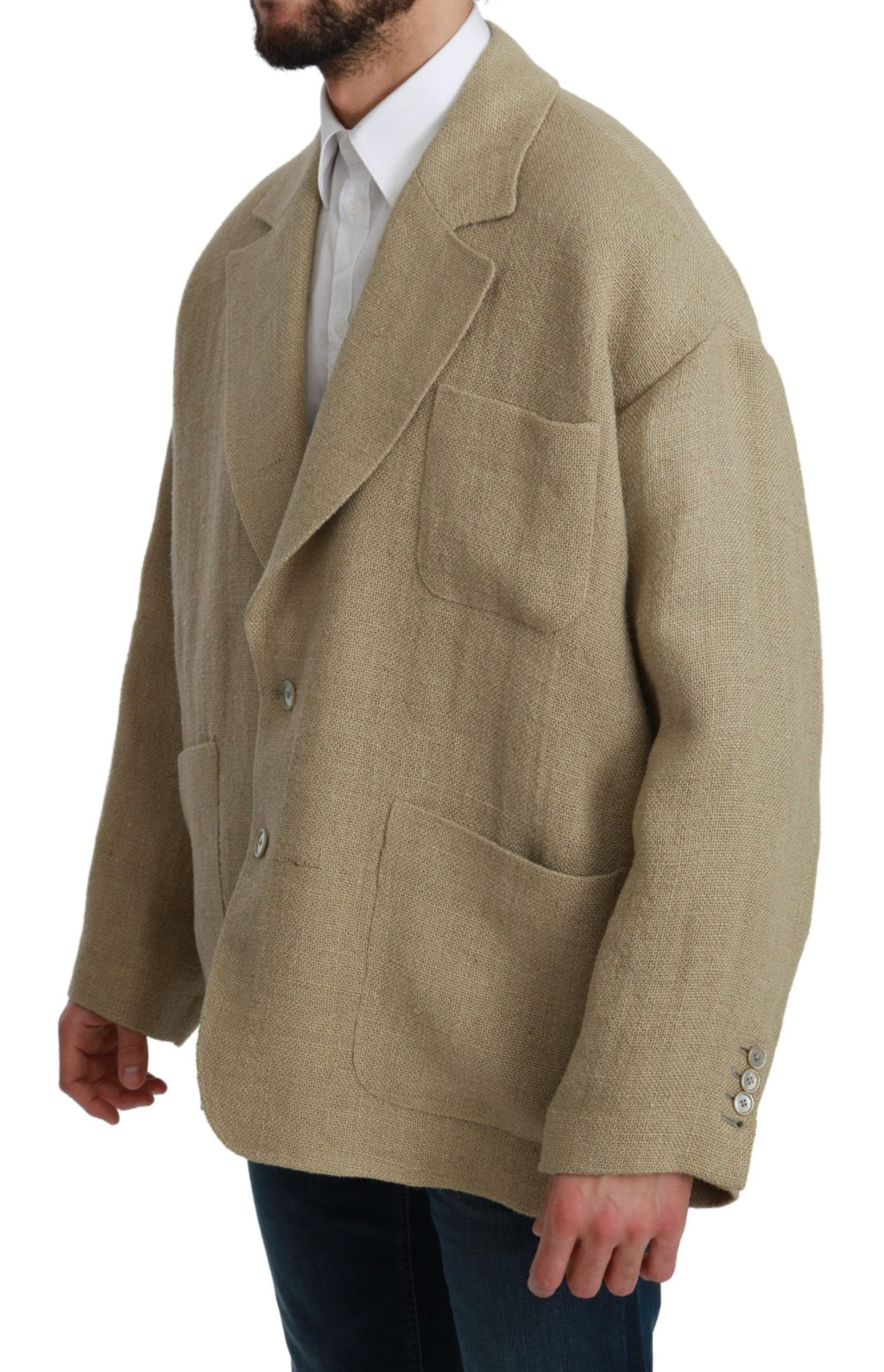 Beige Jacke Mantel 100 % Jute Blazer Mantel
