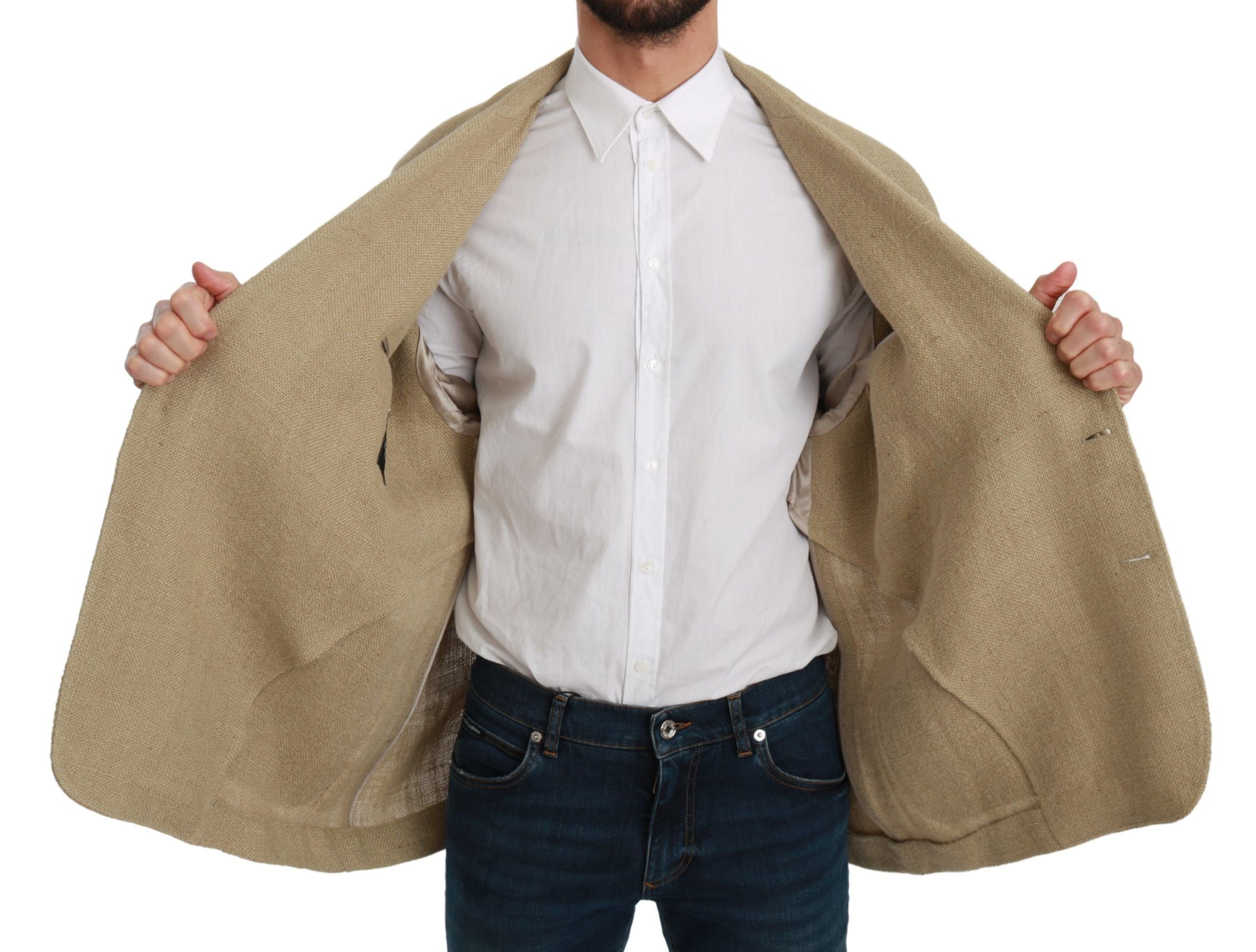 Beige Jacke Mantel 100 % Jute Blazer Mantel