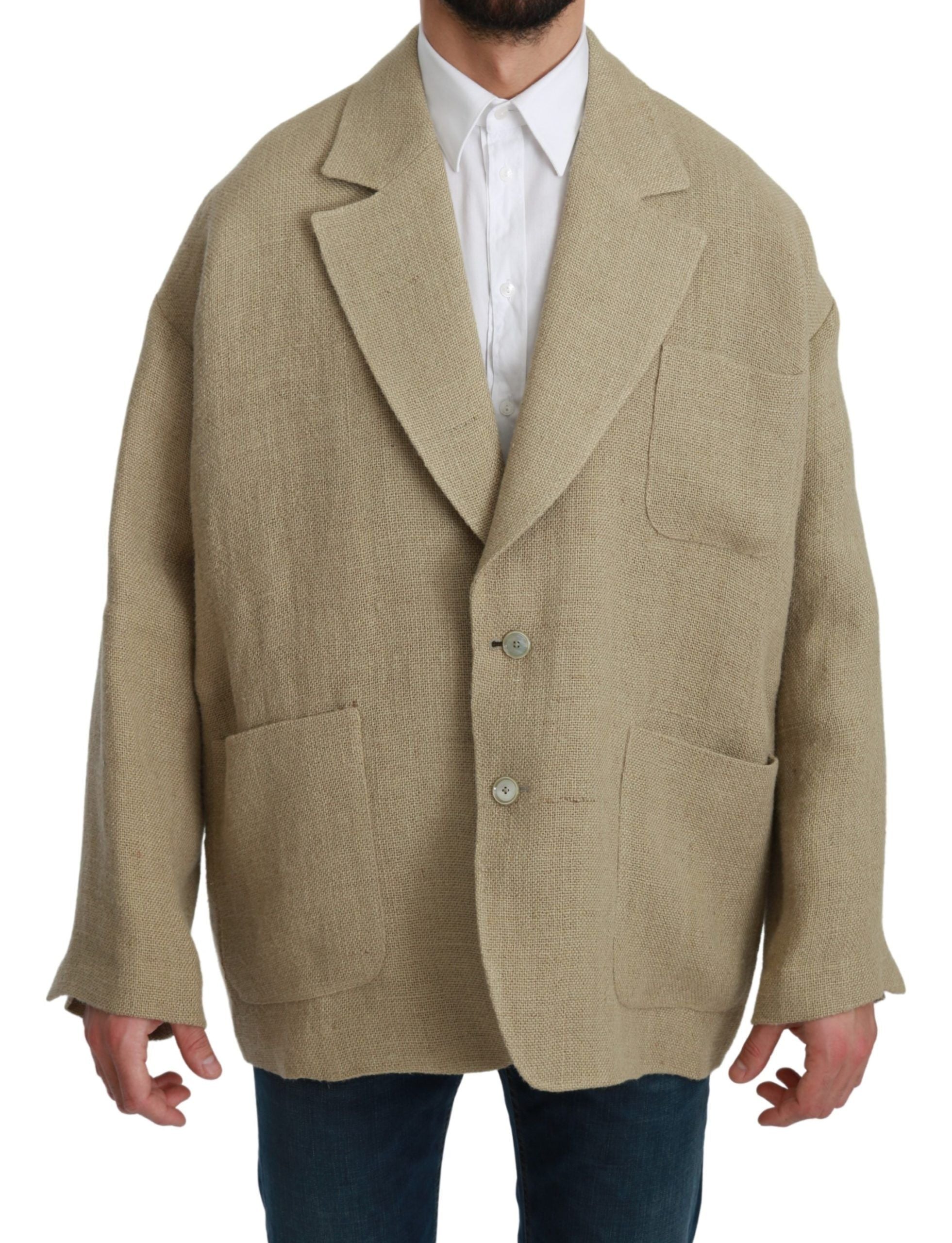 Beige Jacke Mantel 100 % Jute Blazer Mantel