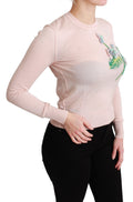 Pinker Pullover aus Seide und Kaschmir mit Blumenmuster