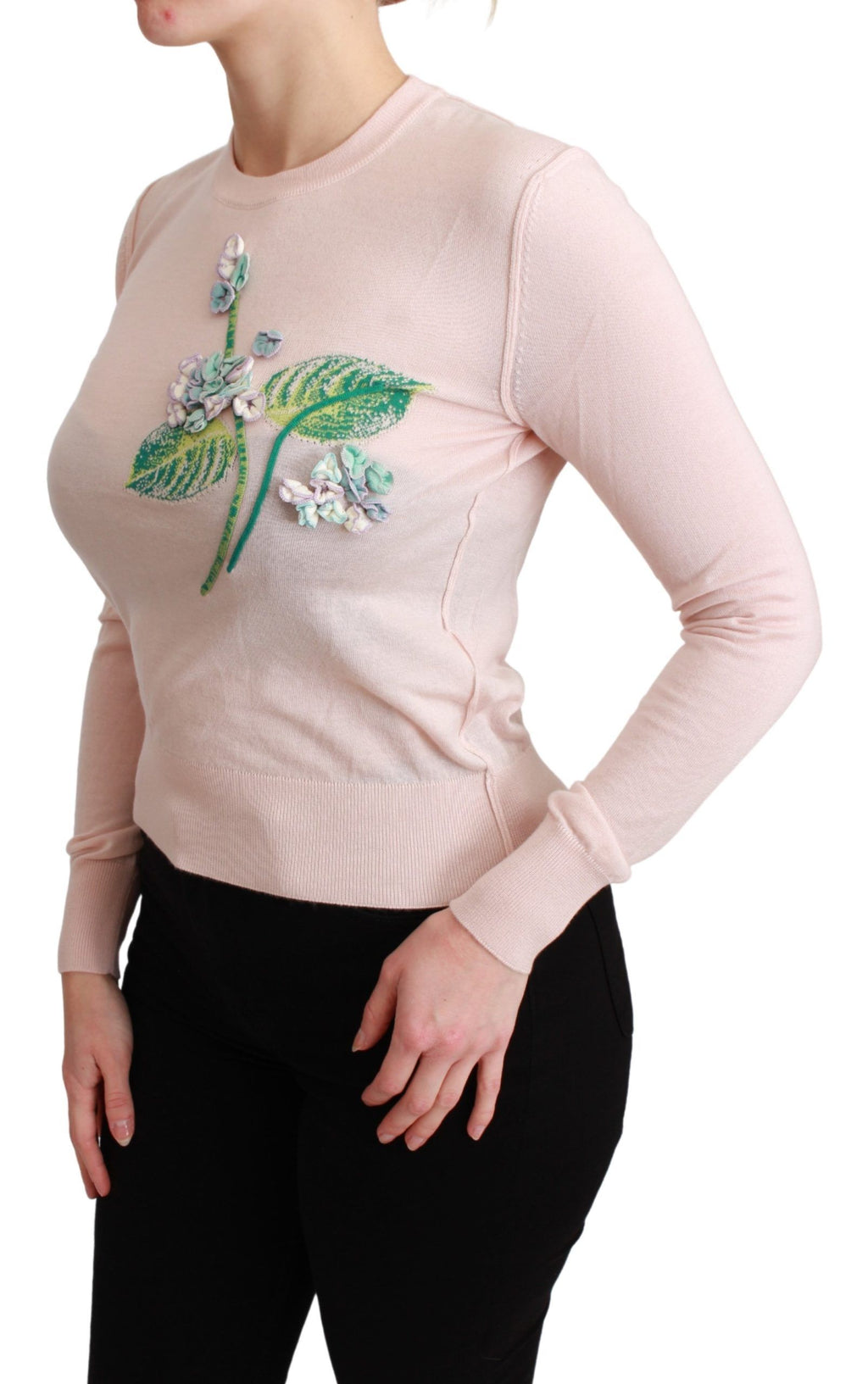Pinker Pullover aus Seide und Kaschmir mit Blumenmuster
