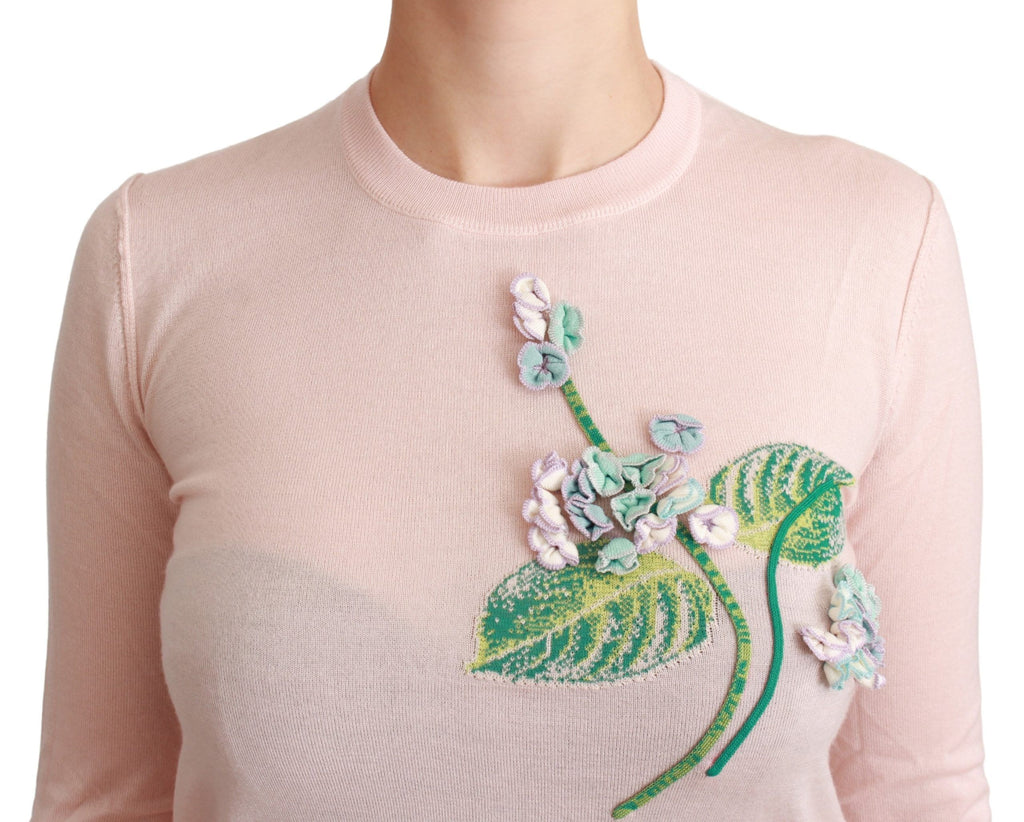 Pinker Pullover aus Seide und Kaschmir mit Blumenmuster