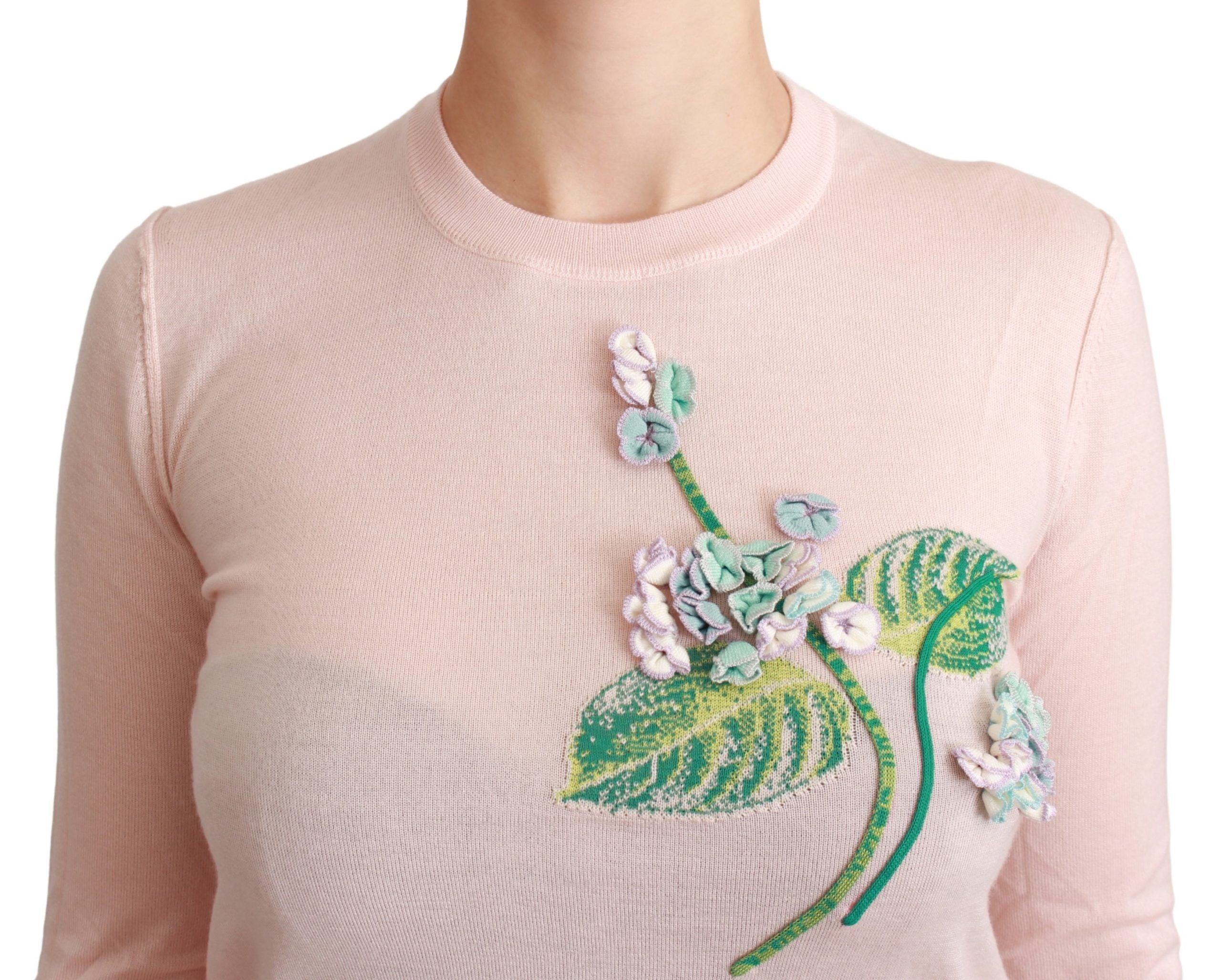 Pinker Pullover aus Seide und Kaschmir mit Blumenmuster