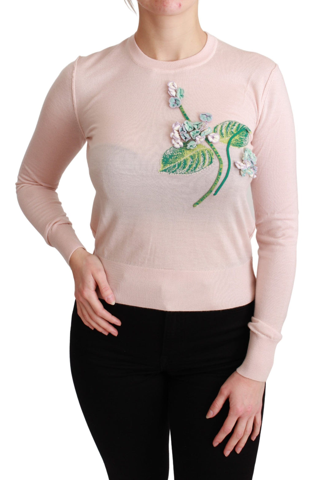 Pinker Pullover aus Seide und Kaschmir mit Blumenmuster