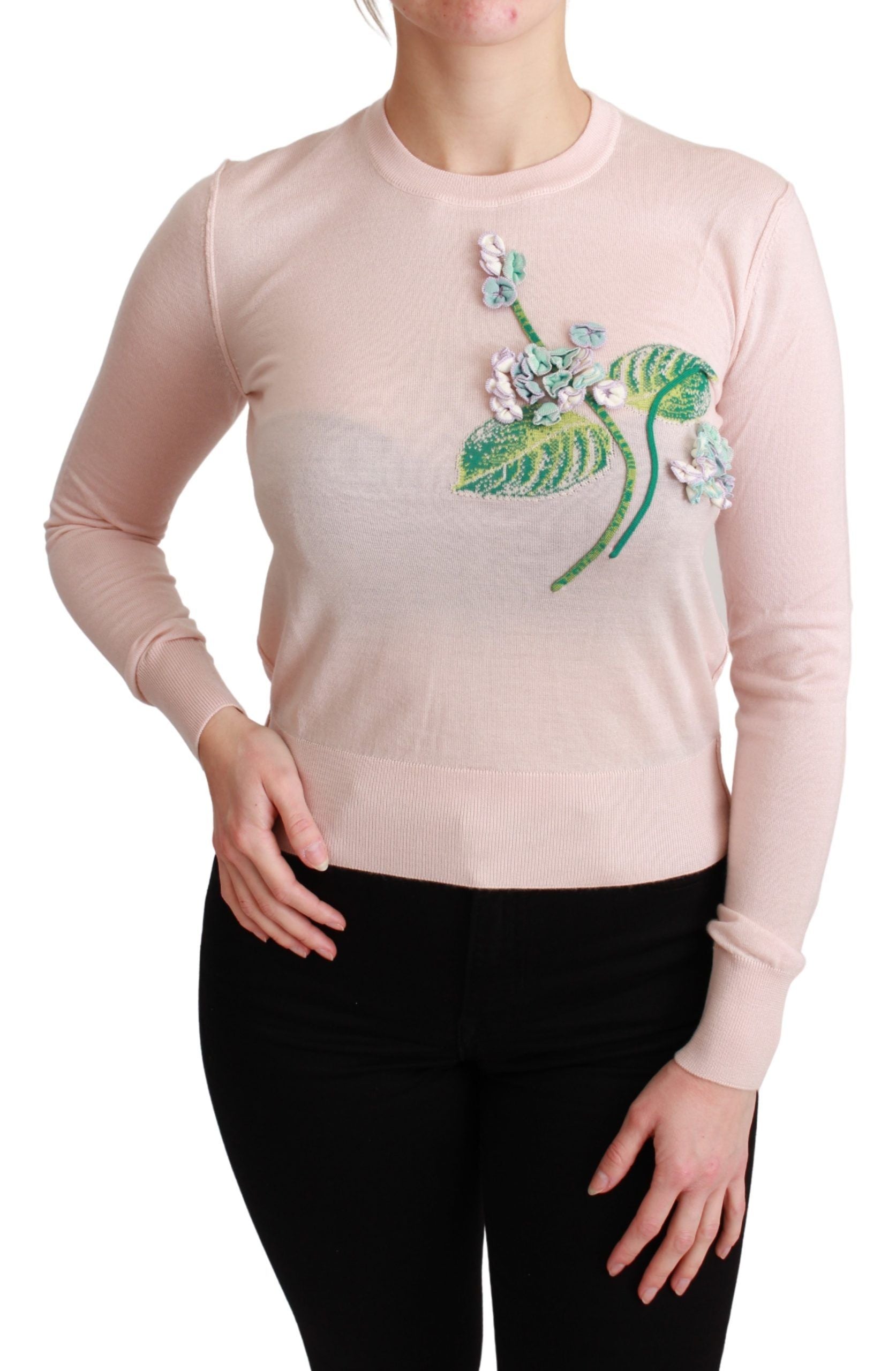 Pinker Pullover aus Seide und Kaschmir mit Blumenmuster