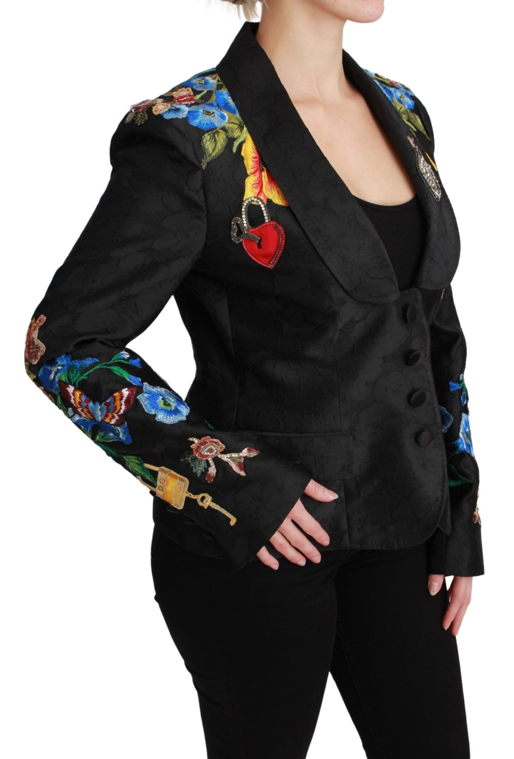 Schwarzer Brokat-Blazer mit Kristallen
