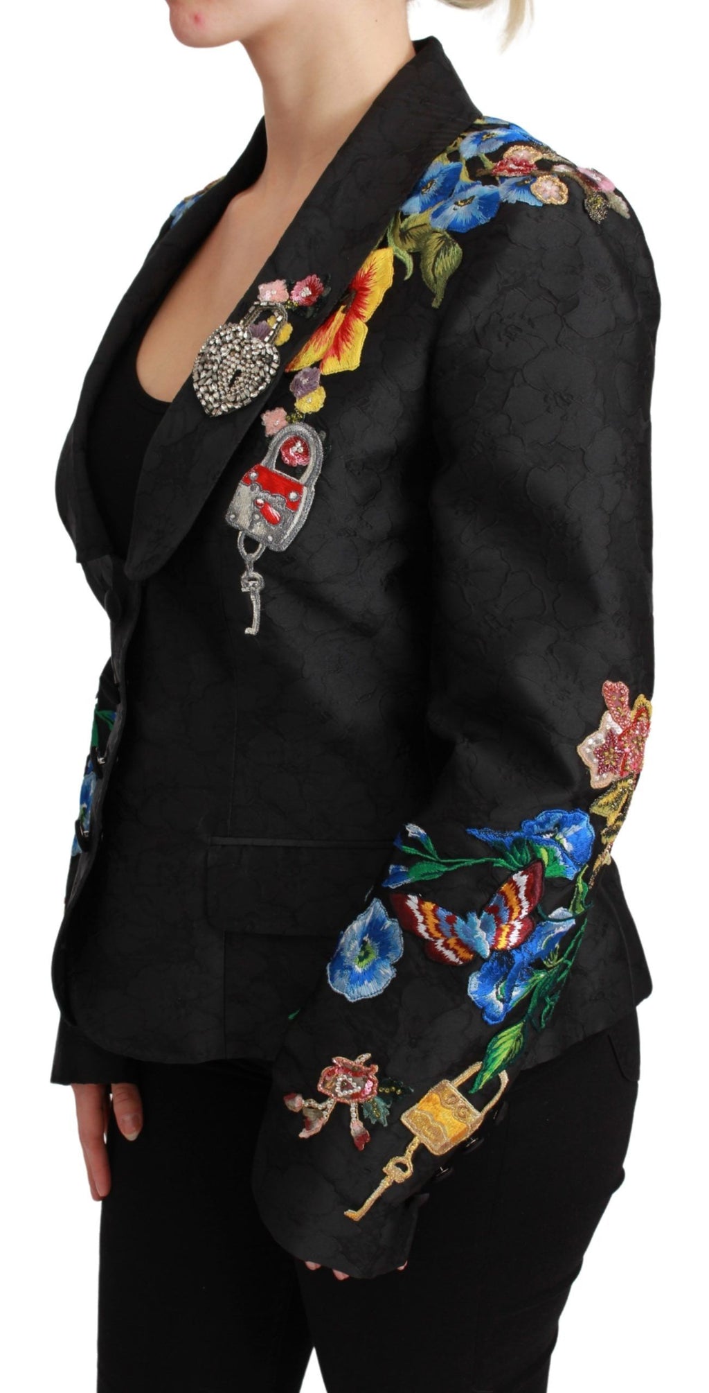 Schwarzer Brokat-Blazer mit Kristallen