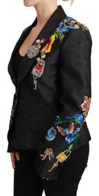 Schwarzer Brokat-Blazer mit Kristallen
