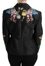 Schwarzer Brokat-Blazer mit Kristallen