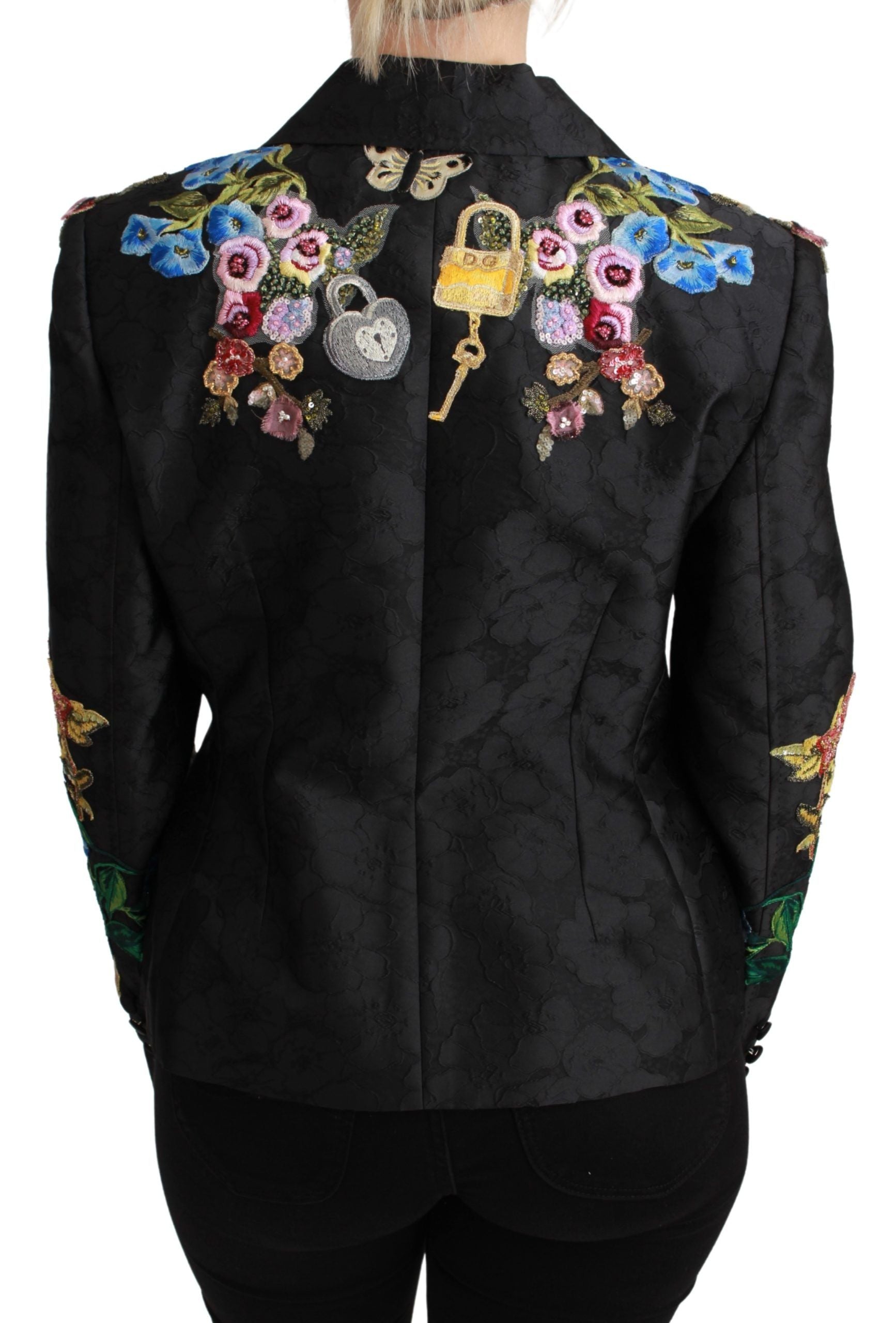 Schwarzer Brokat-Blazer mit Kristallen