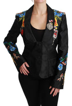Schwarzer Brokat-Blazer mit Kristallen