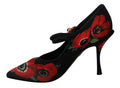 Schwarze rote florale Mary Janes Pumps Schuhe