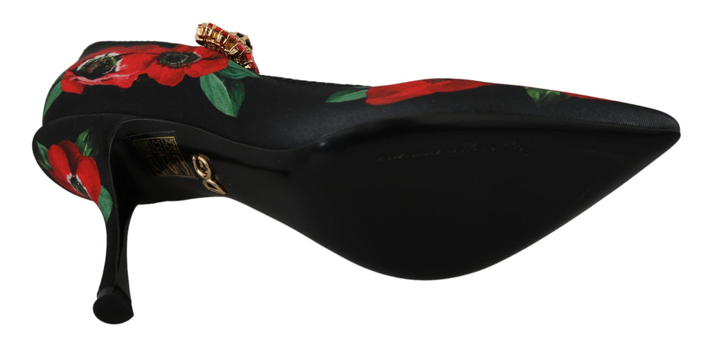 Schwarze rote florale Mary Janes Pumps Schuhe