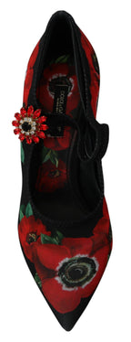 Schwarze rote florale Mary Janes Pumps Schuhe