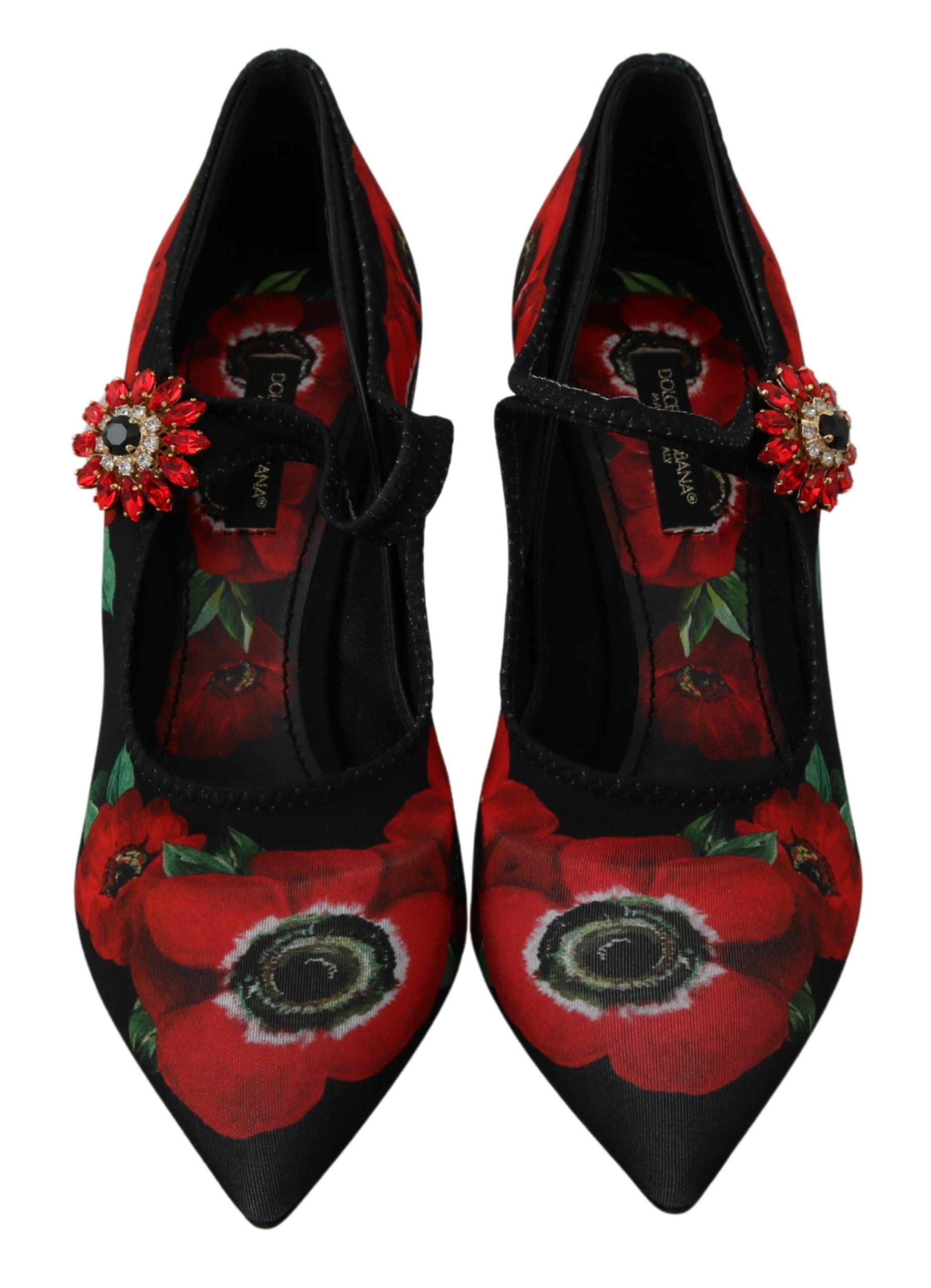 Schwarze rote florale Mary Janes Pumps Schuhe