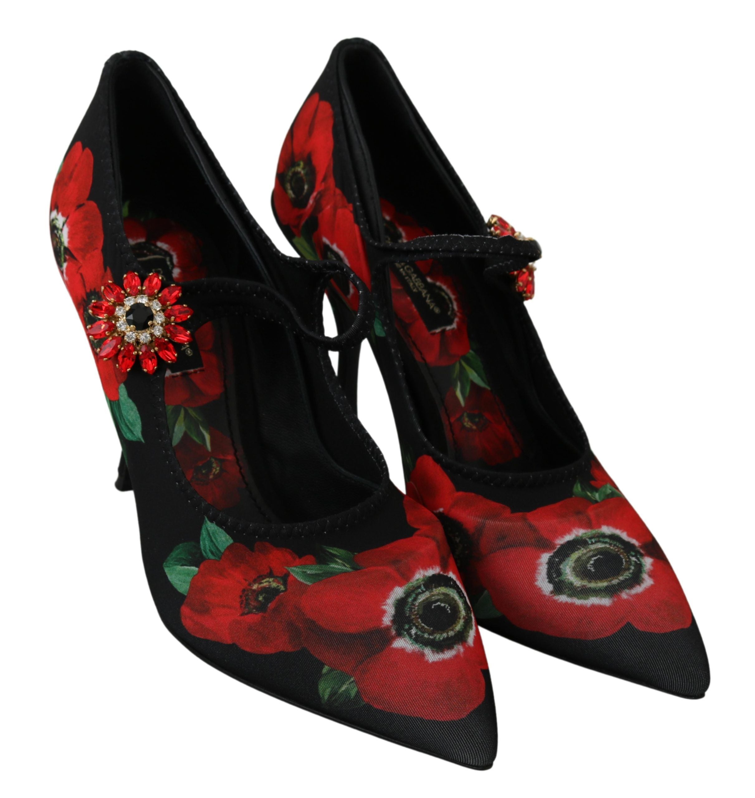 Schwarze rote florale Mary Janes Pumps Schuhe