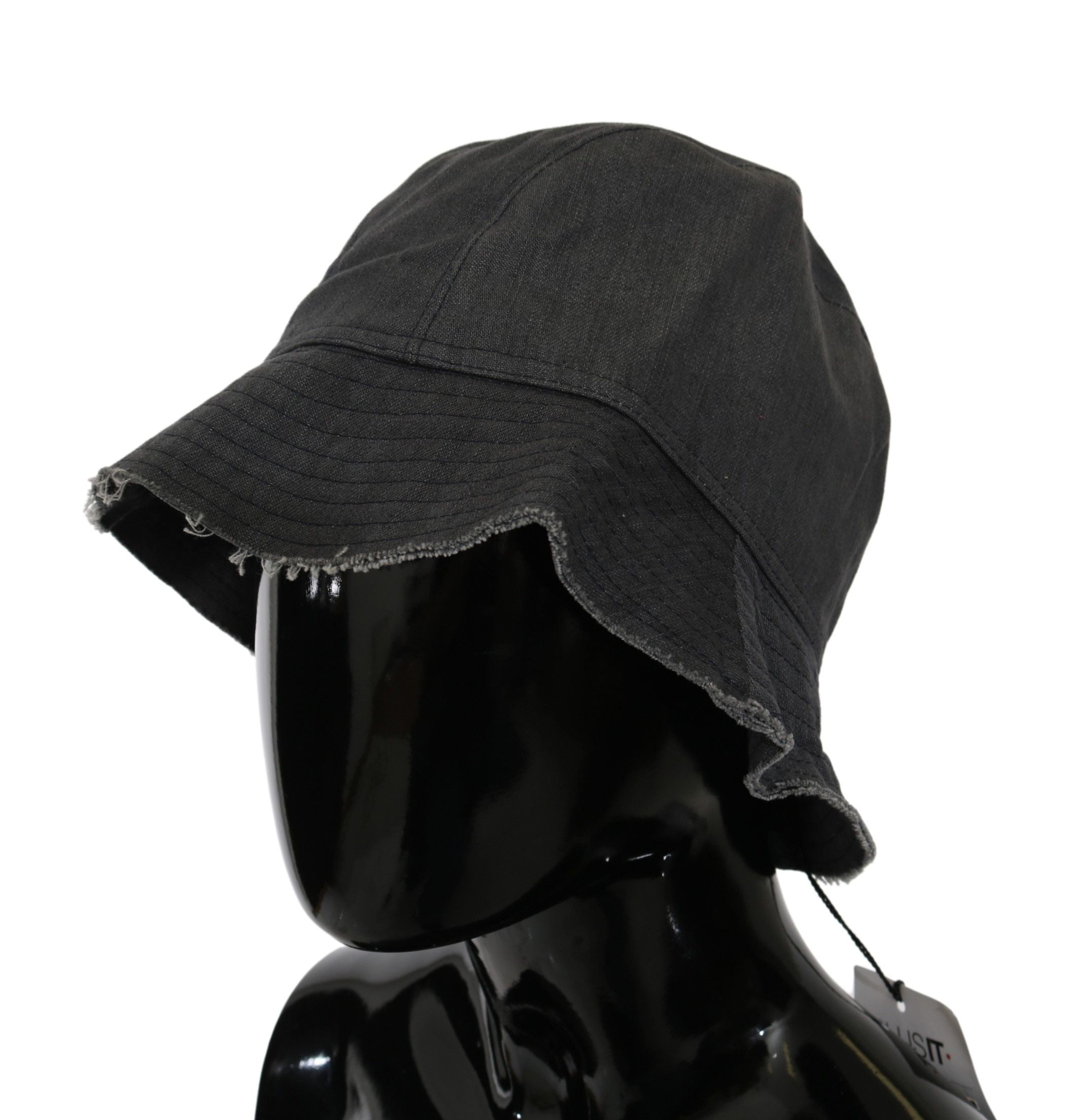 Schwarzer Fischerhut mit breiter Krempe im Washed-Look