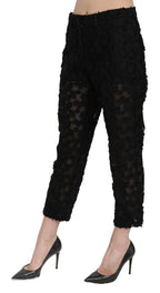 Schwarze Hose mit geradem Schnitt, Spitze, verkürzt, hoher Bund