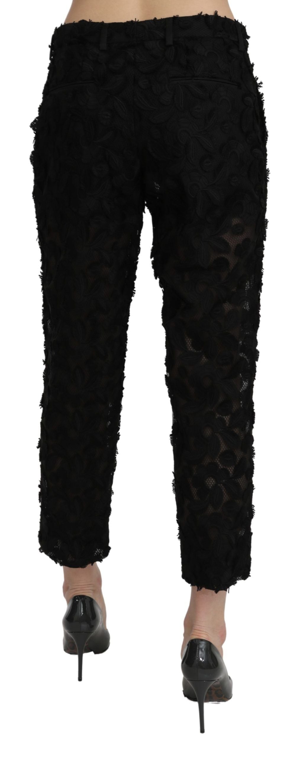 Schwarze Hose mit geradem Schnitt, Spitze, verkürzt, hoher Bund