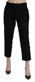 Schwarze Hose mit geradem Schnitt, Spitze, verkürzt, hoher Bund