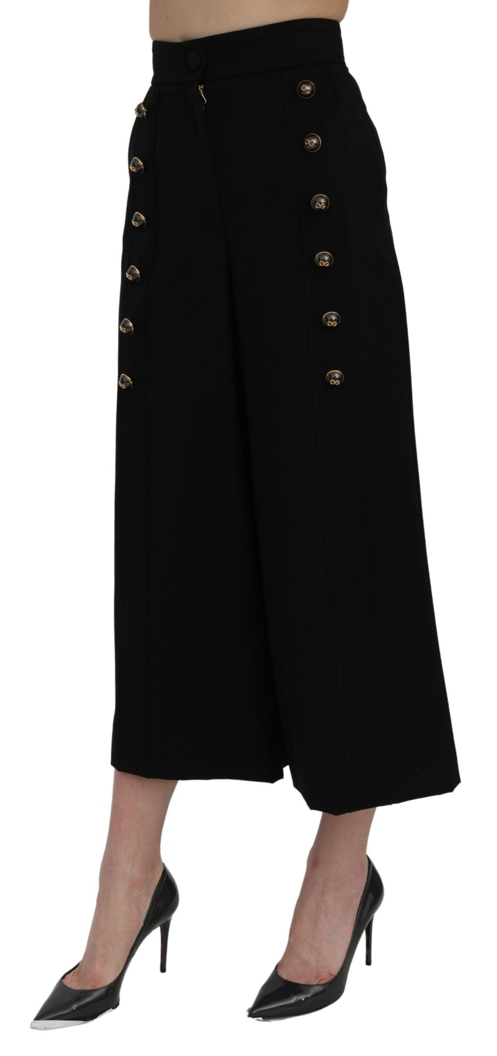 Schwarze High-Waist Cropped Hose mit weitem Bein