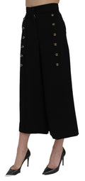 Schwarze High-Waist Cropped Hose mit weitem Bein