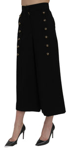 Schwarze High-Waist Cropped Hose mit weitem Bein