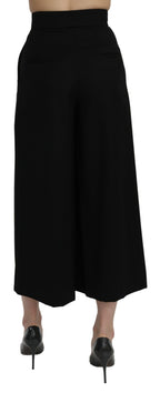 Schwarze High-Waist Cropped Hose mit weitem Bein