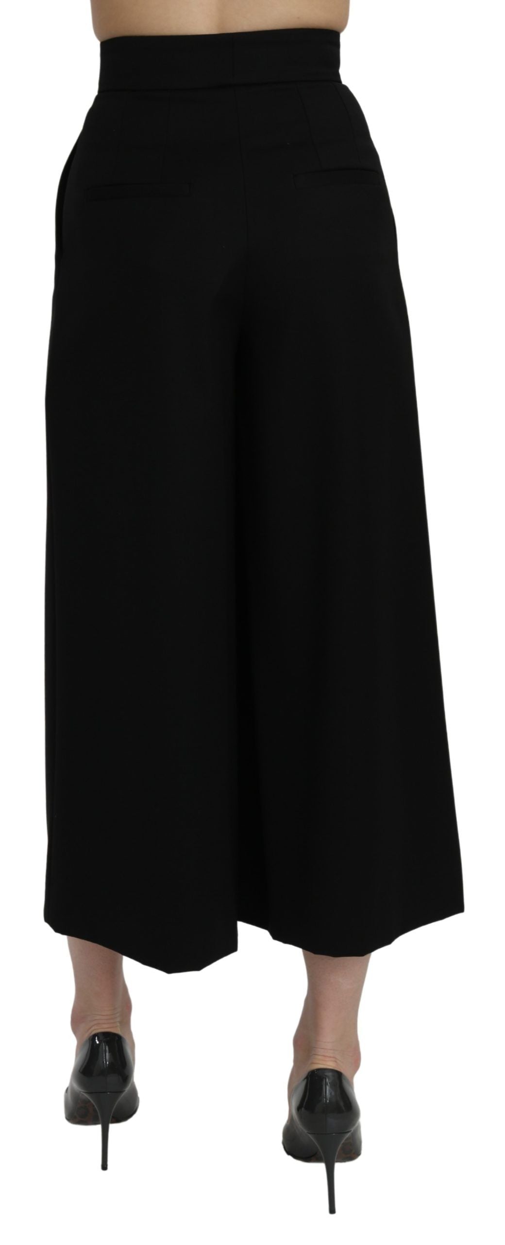 Schwarze High-Waist Cropped Hose mit weitem Bein