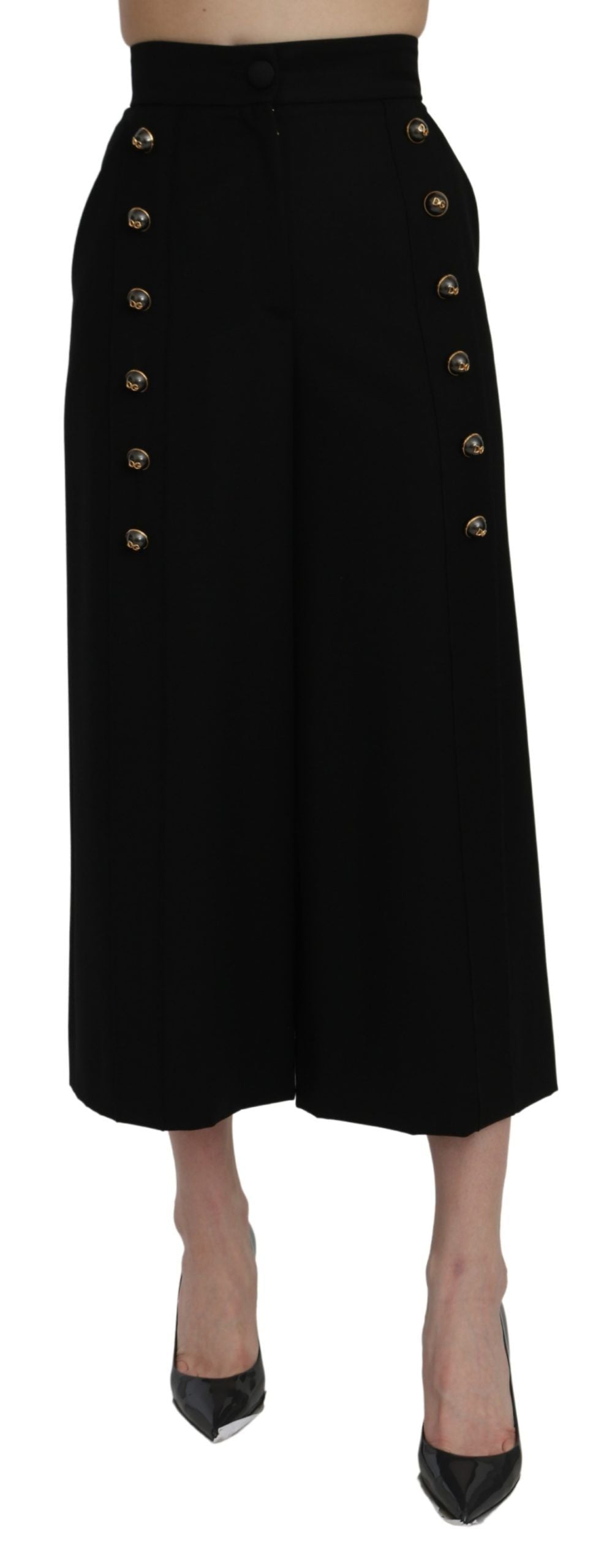 Schwarze High-Waist Cropped Hose mit weitem Bein