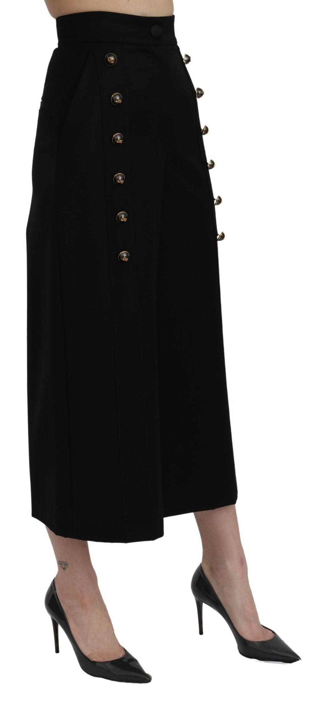 Schwarze High-Waist Cropped Hose mit weitem Bein