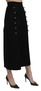 Schwarze High-Waist Cropped Hose mit weitem Bein
