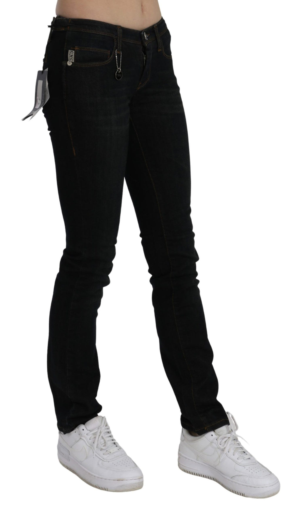 Schwarze Mid-Waist Skinny Jeans aus Baumwoll-Denim