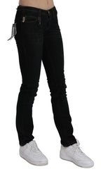 Schwarze Mid-Waist Skinny Jeans aus Baumwoll-Denim